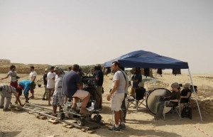 Filming on the Ruwaydha site for a documentary on Qatari heritage