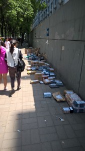 Students looking for their parcels.